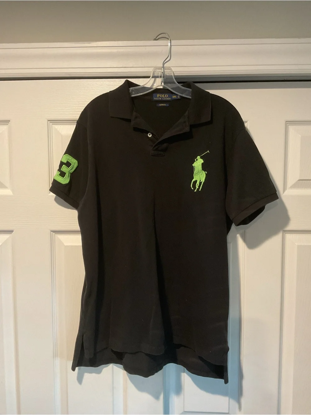 Polo Ralph Lauren Vintage Polo Shirt Black Neon Green Pony & Sleeve 3 Y2K sz XXL